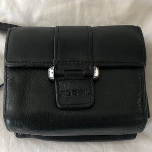 Fossil Black Leather ID wallet bi fold EUC